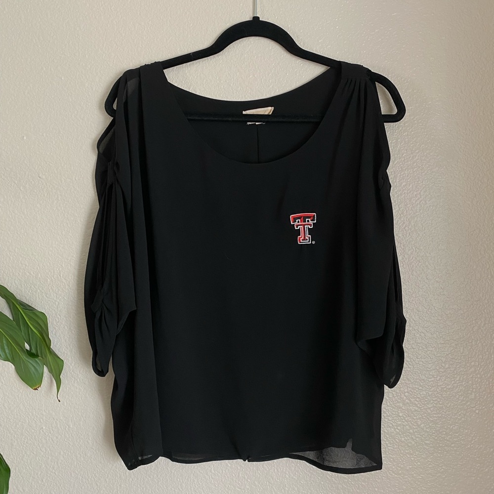 Small Texas Tech Black Blouse with Keyhole sleeves